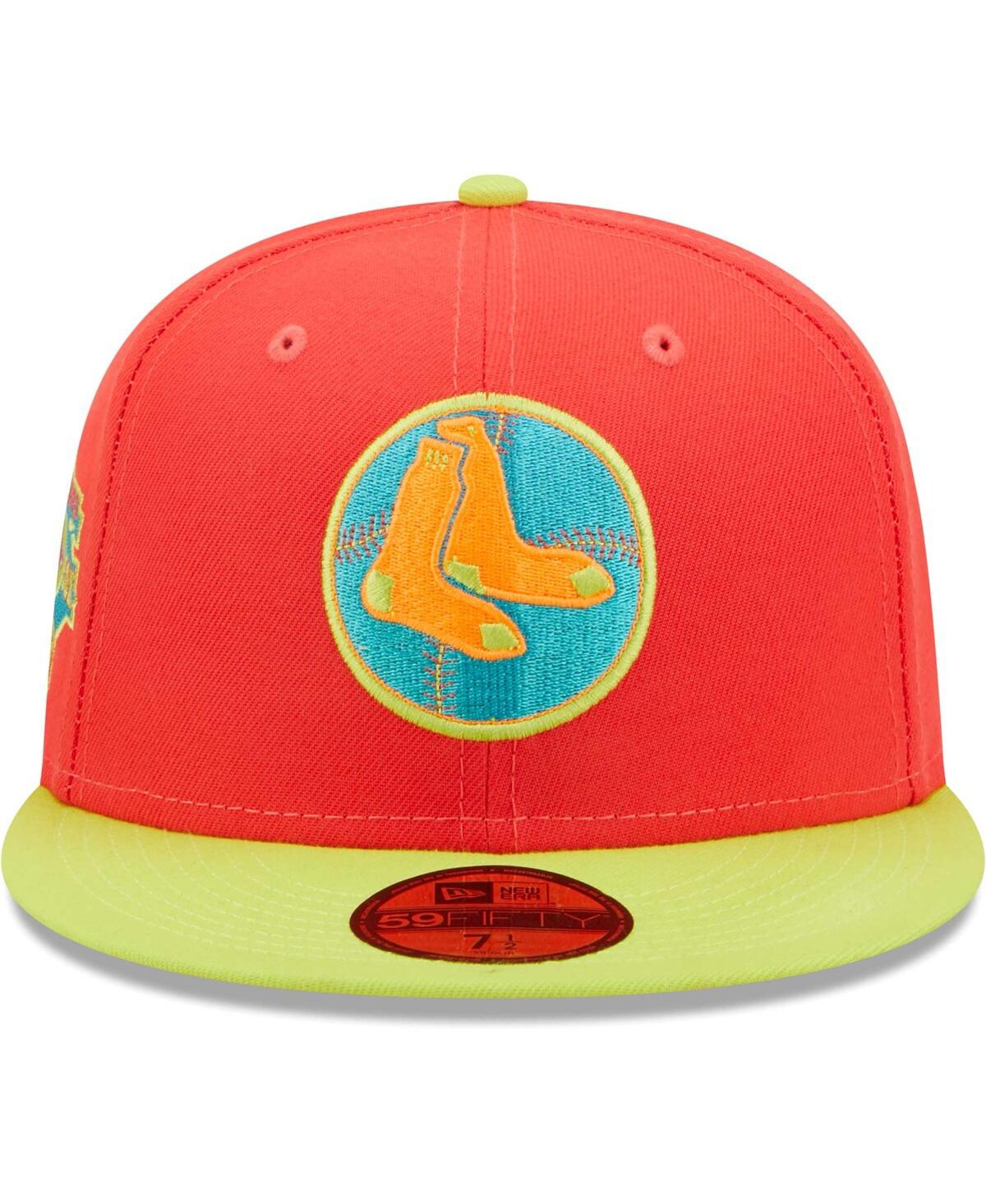 NEW ERA MEN'S NEW ERA RED, NEON GREEN BOSTON RED SOX LAVA HIGHLIGHTER COMBO 59FIFTY FITTED HAT 