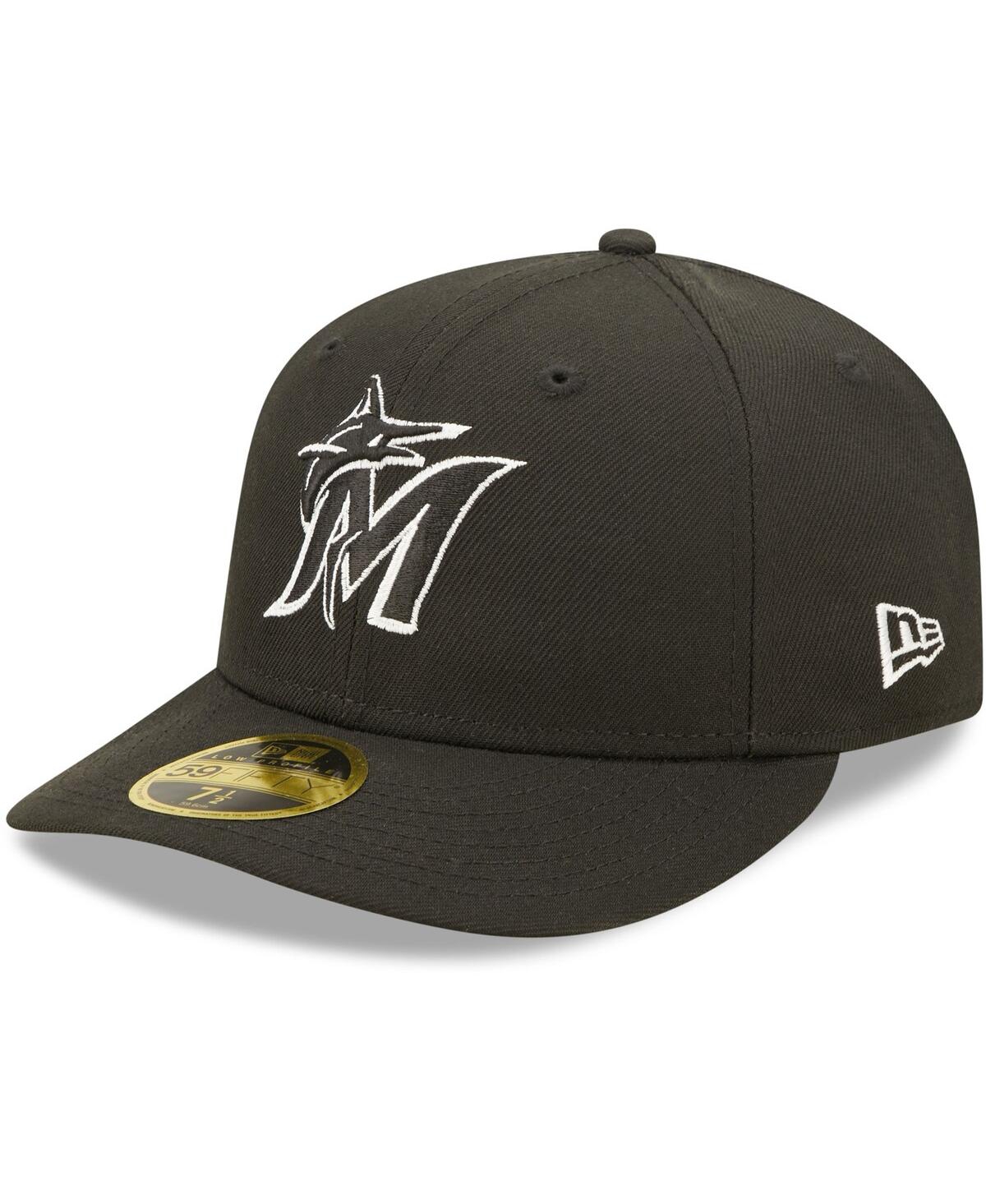 Shop New Era Men's  Miami Marlins Black And White Low Profile 59fifty Fitted Hat In Black,white