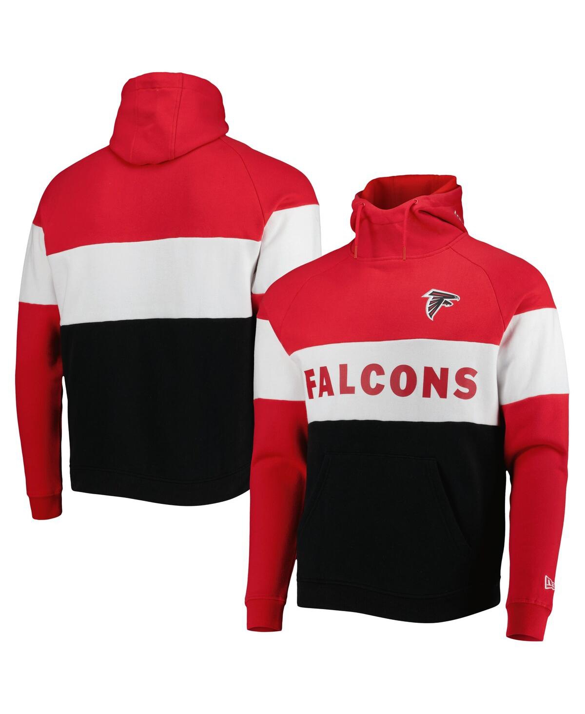 Shop New Era Men's  Black, Red Atlanta Falcons Colorblock Current Pullover Hoodie In Black,red