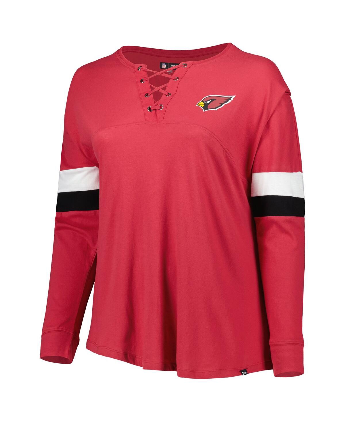 New Era Cardinal Arizona Cardinals Plus Size Athletic Varsity Lace-up V-neck Long Sleeve T-shirt In Cardinal