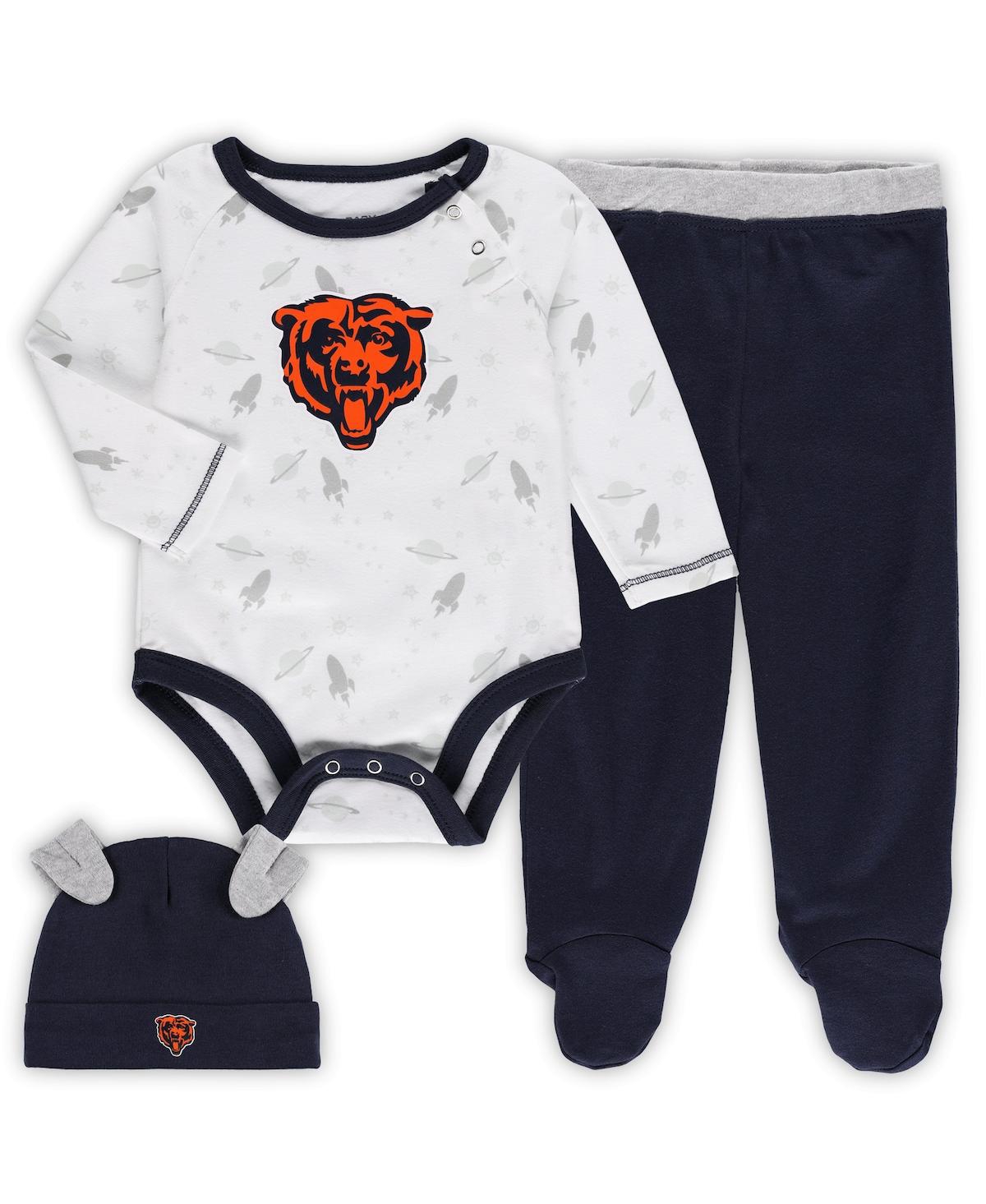 Outerstuff Babies' Newborn And Infant Boys And Girls White, Navy Chicago Bears Dream Team Raglan Onesie Pants And Hat S In White,navy