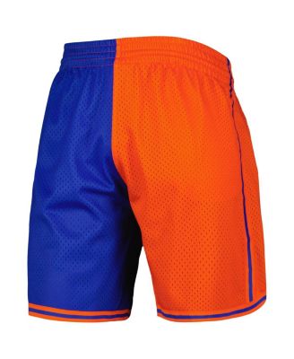 Men's Blue and Orange New York Knicks Hardwood Classics 1996 Split Swingman Shorts
