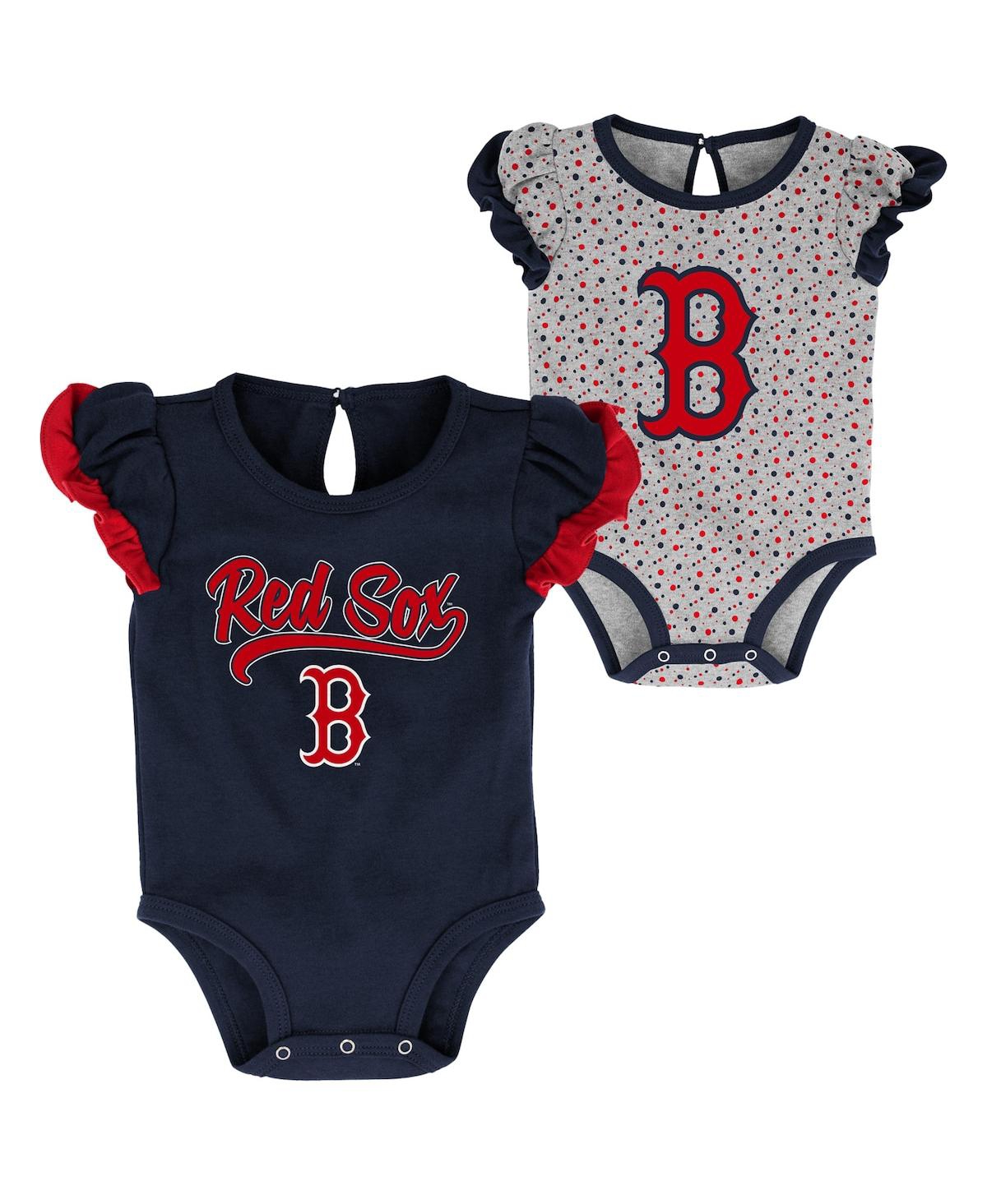 OUTERSTUFF GIRLS NEWBORN NAVY, HEATHERED GRAY BOSTON RED SOX SCREAM AND SHOUT TWO-PACK BODYSUIT SET