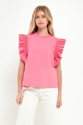 Women's Ruffle Sleeve Poplin Top