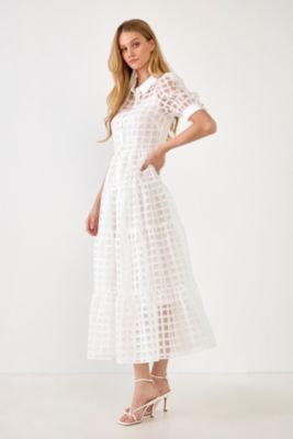 Women's Gridded Organza Tiered Maxi Dress