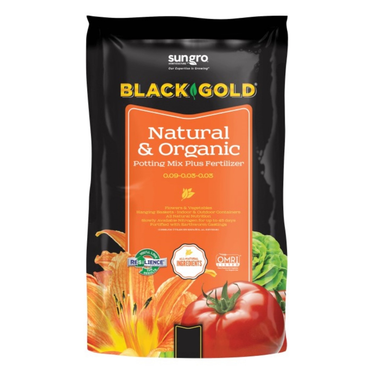 Sunjoy Sun Gro Black Gold Natural and Organic Soil Potting Soil, 2 Cubic Feet Bag (Pack of 1)