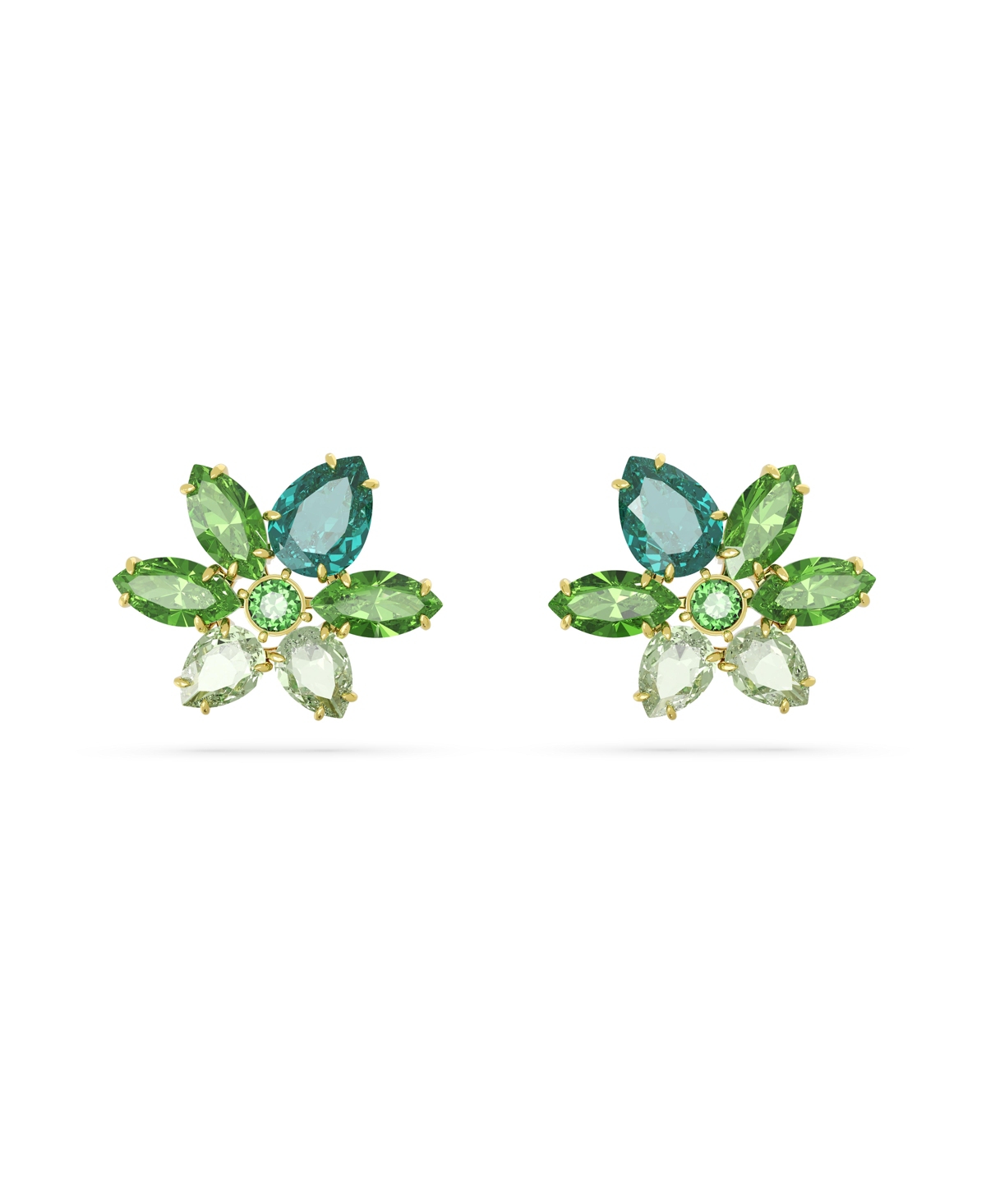 Shop Swarovski Crystal Mixed Cuts Flower Gema Stud Earrings In Green