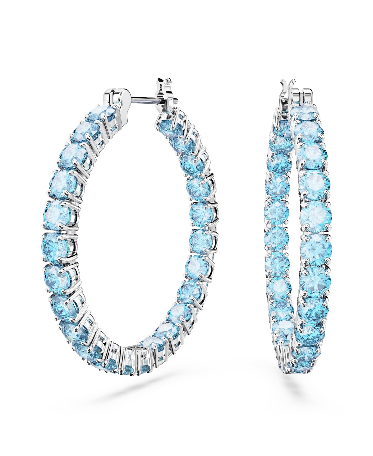 Shop Swarovski Crystal Round Cut Matrix Hoop Earrings In Blue