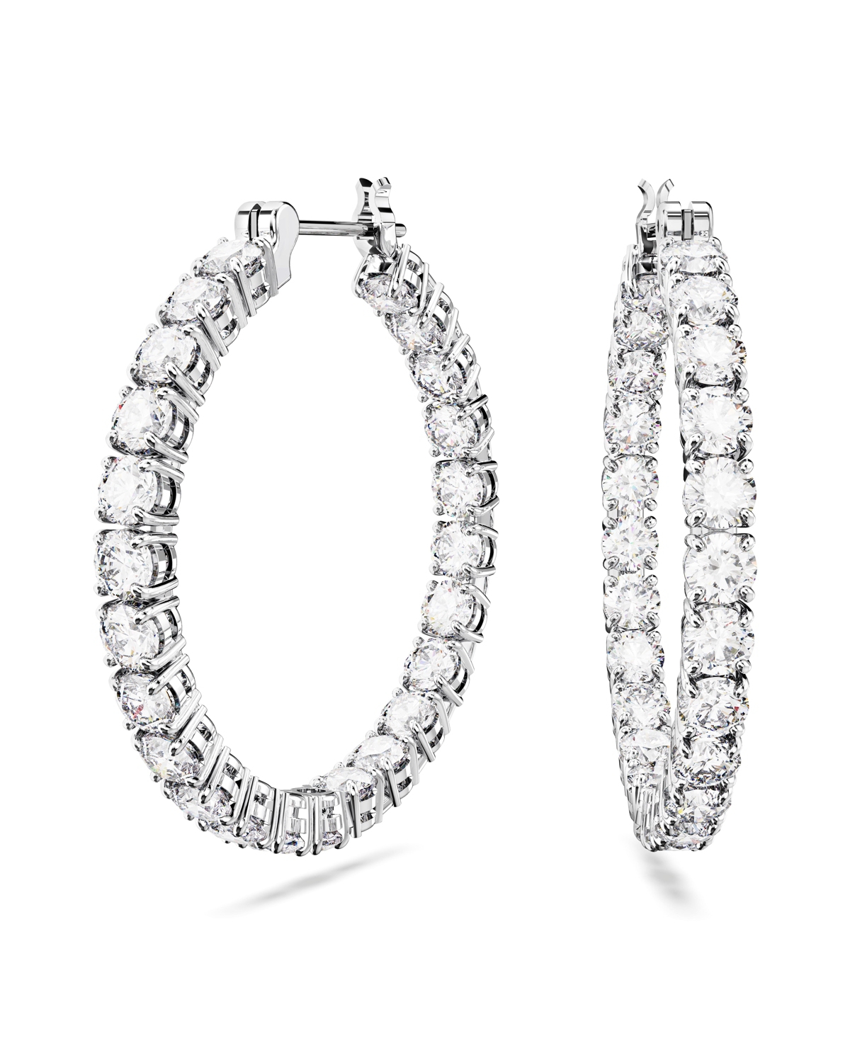 Shop Swarovski Crystal Round Cut Matrix Hoop Earrings In Silver