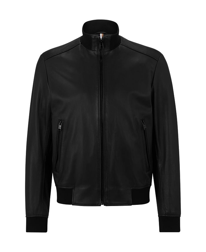 Hugo Boss Men's BomberStyle Genuine Leather Chunky Zip Jacket Macy's