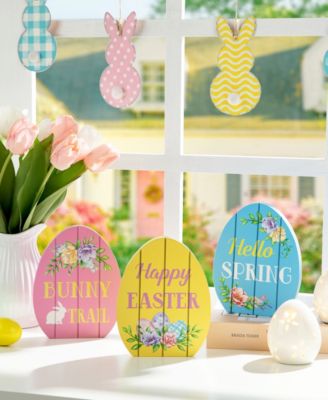7.5" H Easter Wooden Easter Egg Table Decor, Set of 3