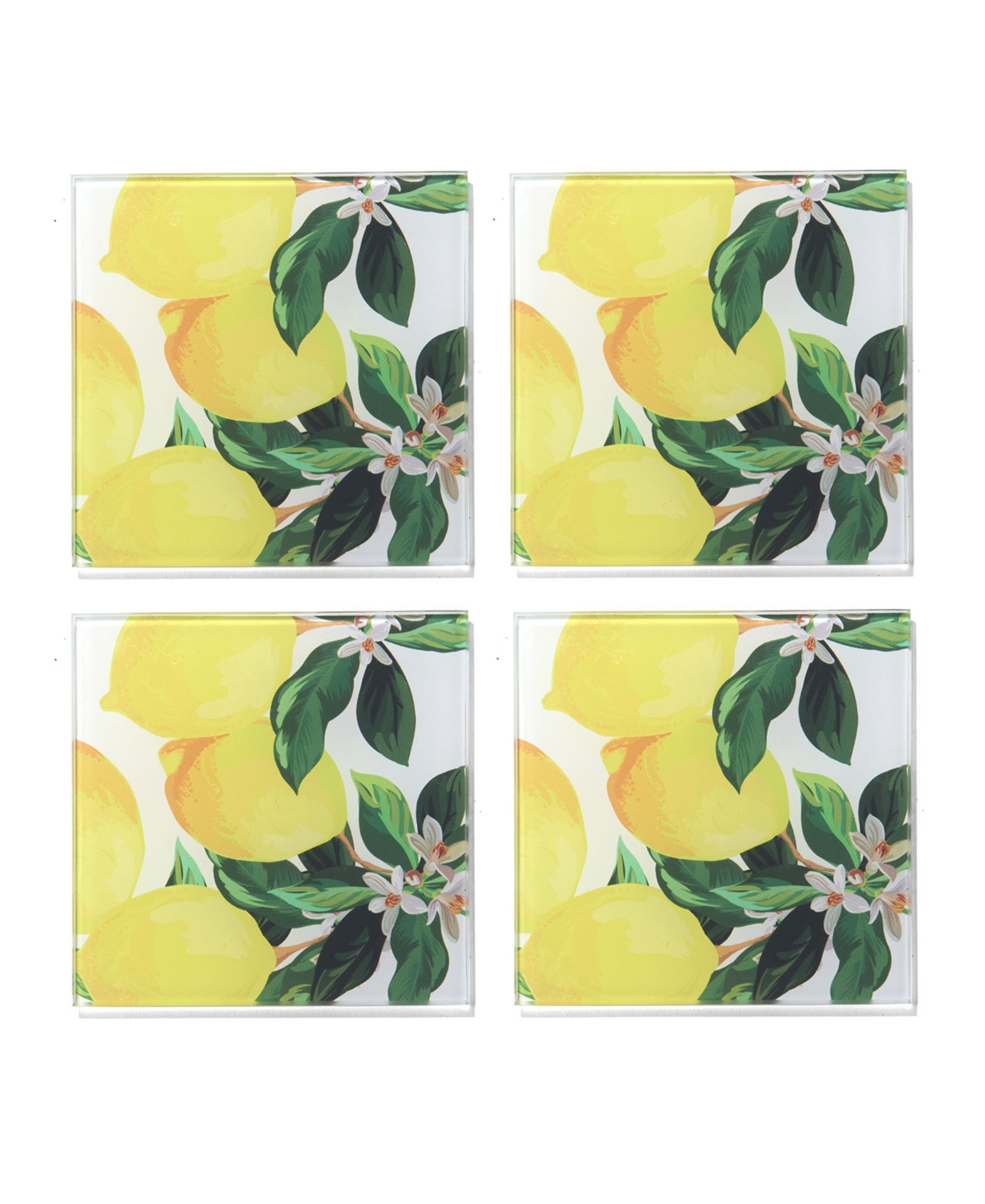 American Atelier 4 X 4" Meyer Lemons Glass Coasters Set, 4 Piece In Yellow