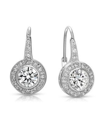 Cubic Zirconia Sterling Silver Round Stud Drop Euro Earrings