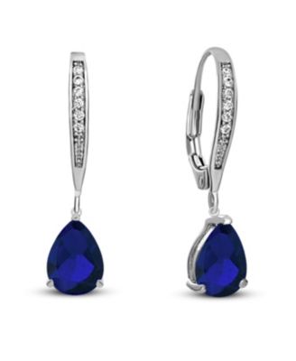 Sterling Silver Cubic Zirconia Teardrop Leaver back Earrings - Blue 26$