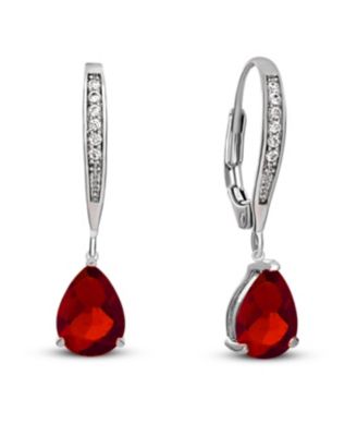Sterling Silver Cubic Zirconia Teardrop Leaver back Earrings - Red 29$