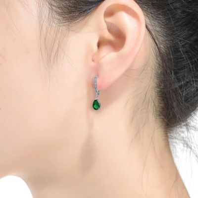 Elegant Sterling Silver Dangling Pear-Shaped Cubic Zirconia Earrings