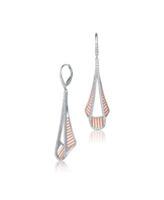 Sterling Silver Clear Zirconia Drop Ribbed Pear Alike Earrings