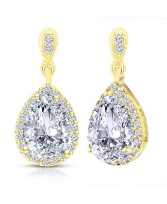 Cubic Zirconia Sterling Silver Pear Shape Drop Earrings