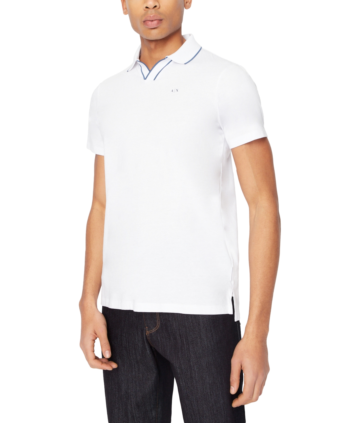 A X Armani Exchange Men's Slim-fit Tipped Open-collar Polo Shirt In White