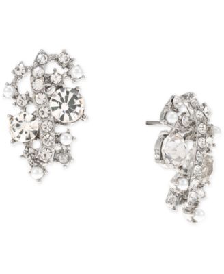 Silver-Tone Crystal & Imitation Pearl Ivy Statement Stud Earrings