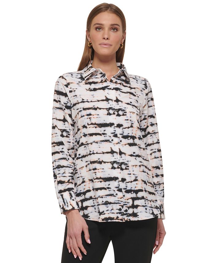 DKNY Women's Printed Collared Button-Down Shirt - Macy's