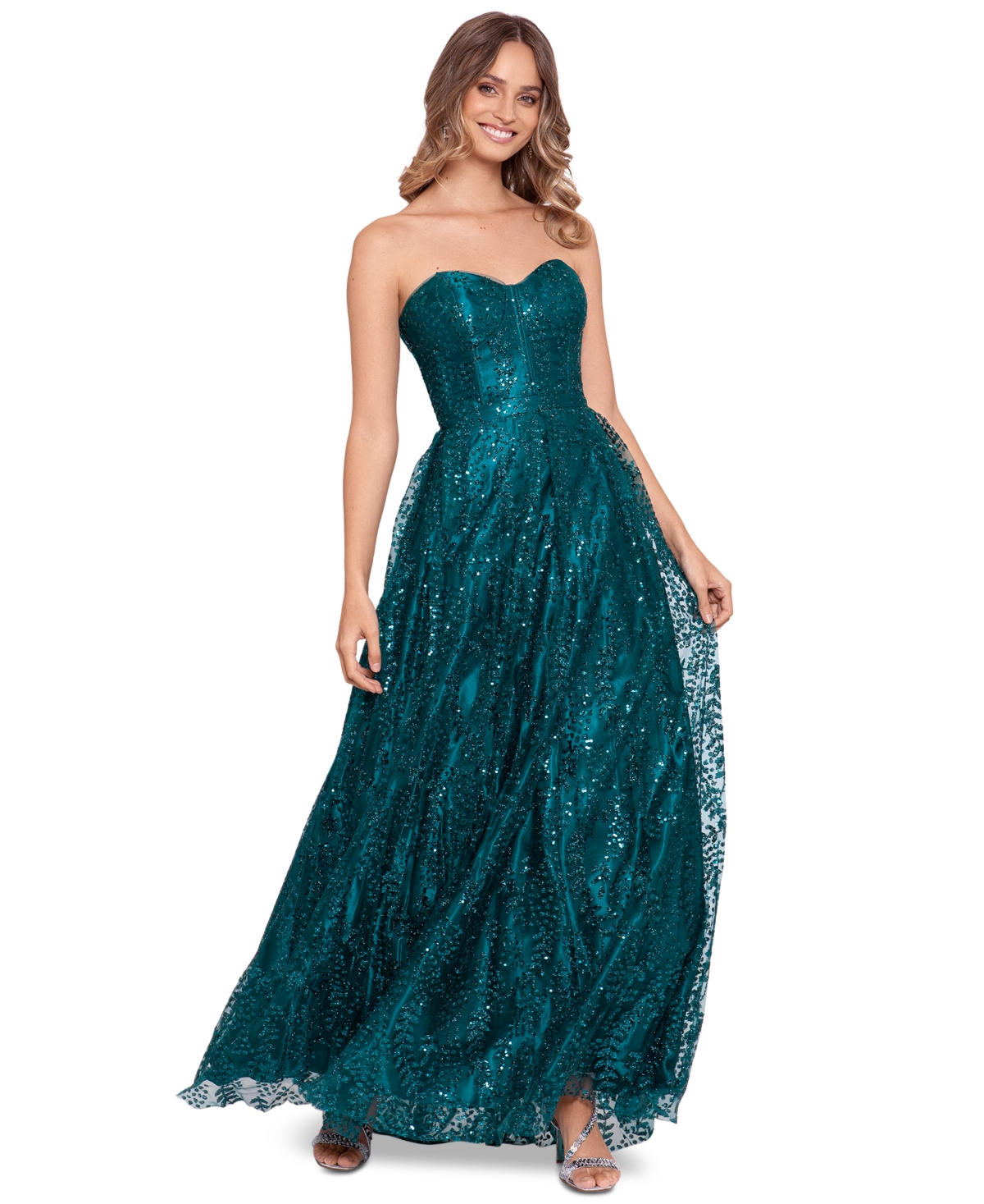 Blondie Nites Juniors' Strapless Glitter Ball Gown