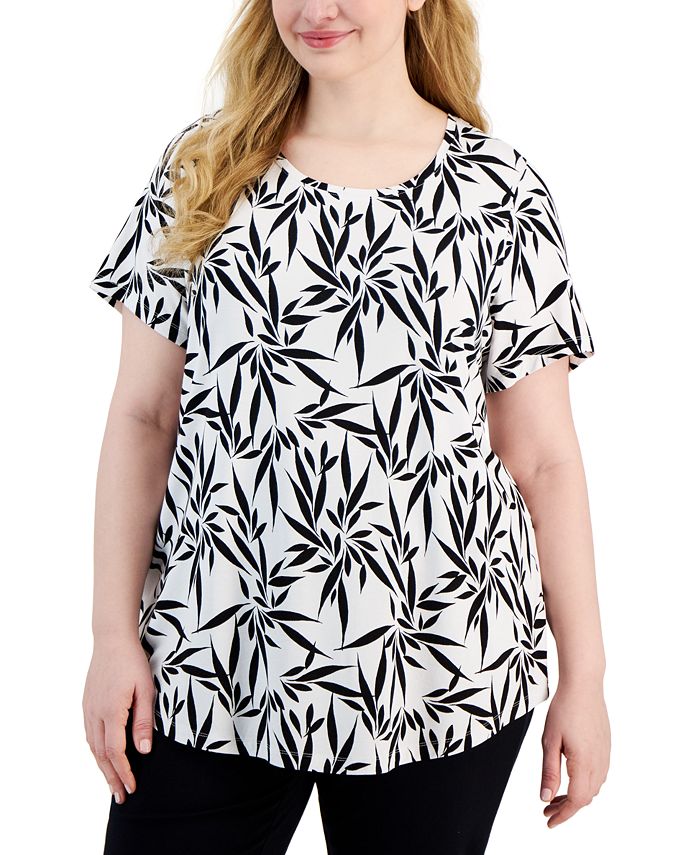 JM Collection Plus Size Fluttering Leaves Scoop-Neck Top, Created for ...