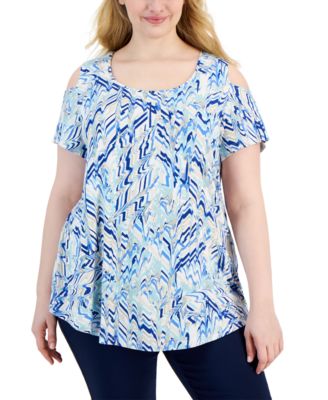 JM Collection - Plus Size Short Sleeve Pulled Paint Top
