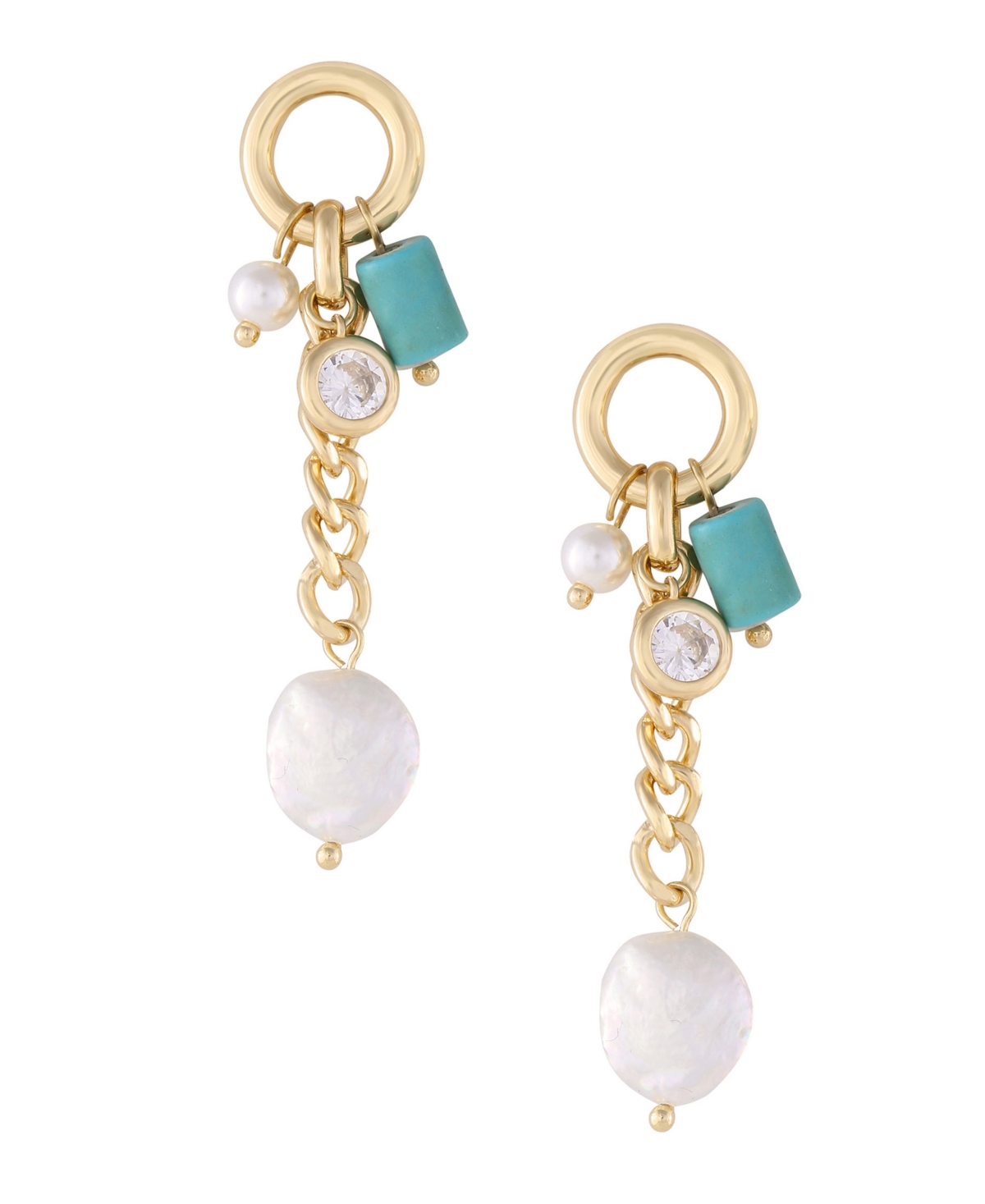 Ettika Imitation Pearl Turquoise Dangle Earrings In Gold