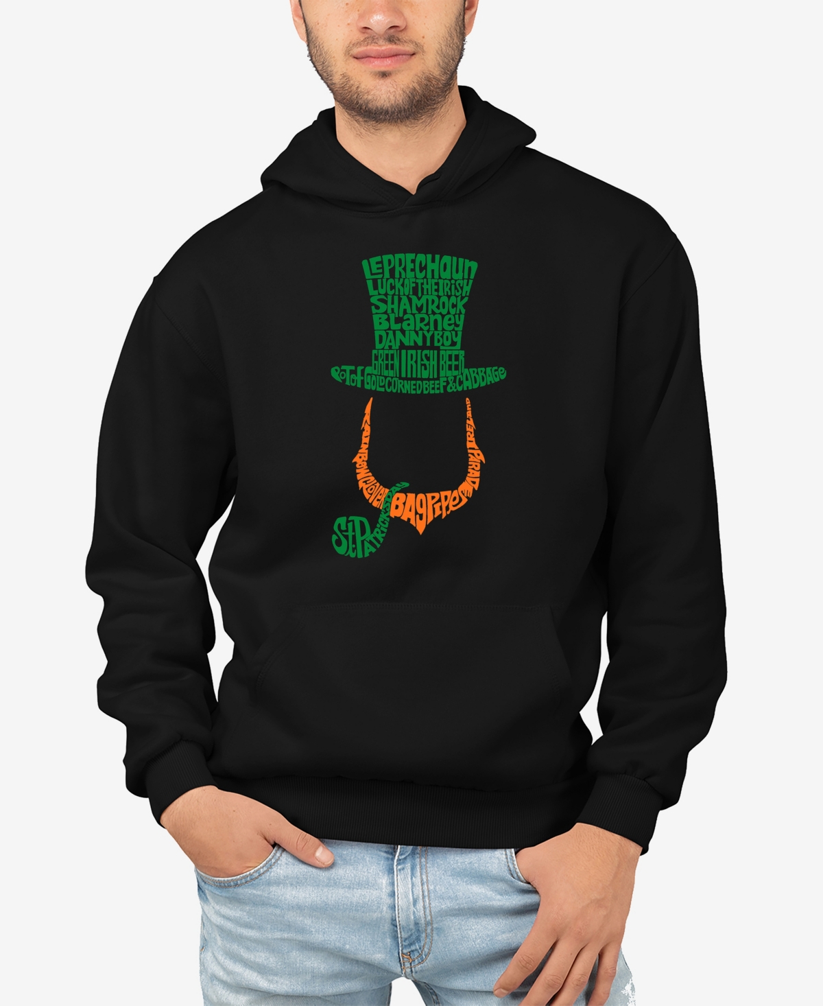 La Pop Art Men's Leprechaun Word Art Hooded Sweatshirt In Black