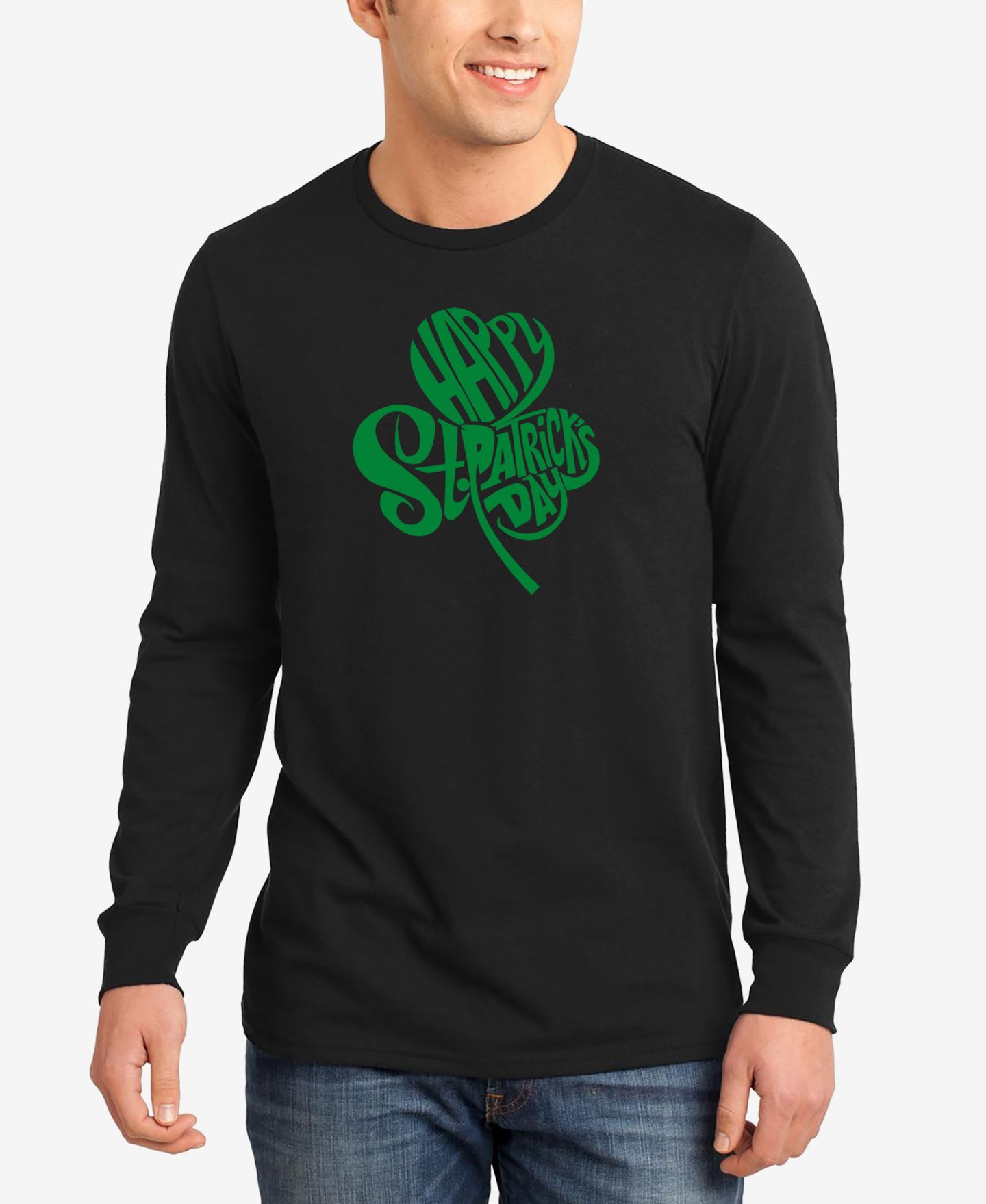 Мужская футболка LA Pop Art St. Patrick's Day Shamrock Word Art Long Sleeve, цвет: Чёрный — фото 1
