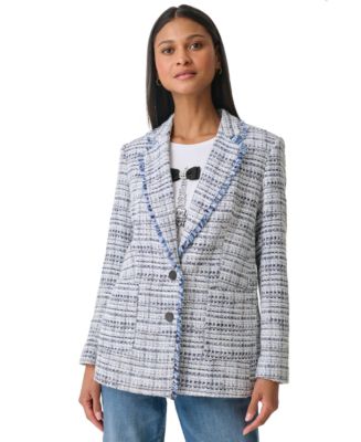 KARL LAGERFELD PARIS Women's Tweed Fringed Button Blazer