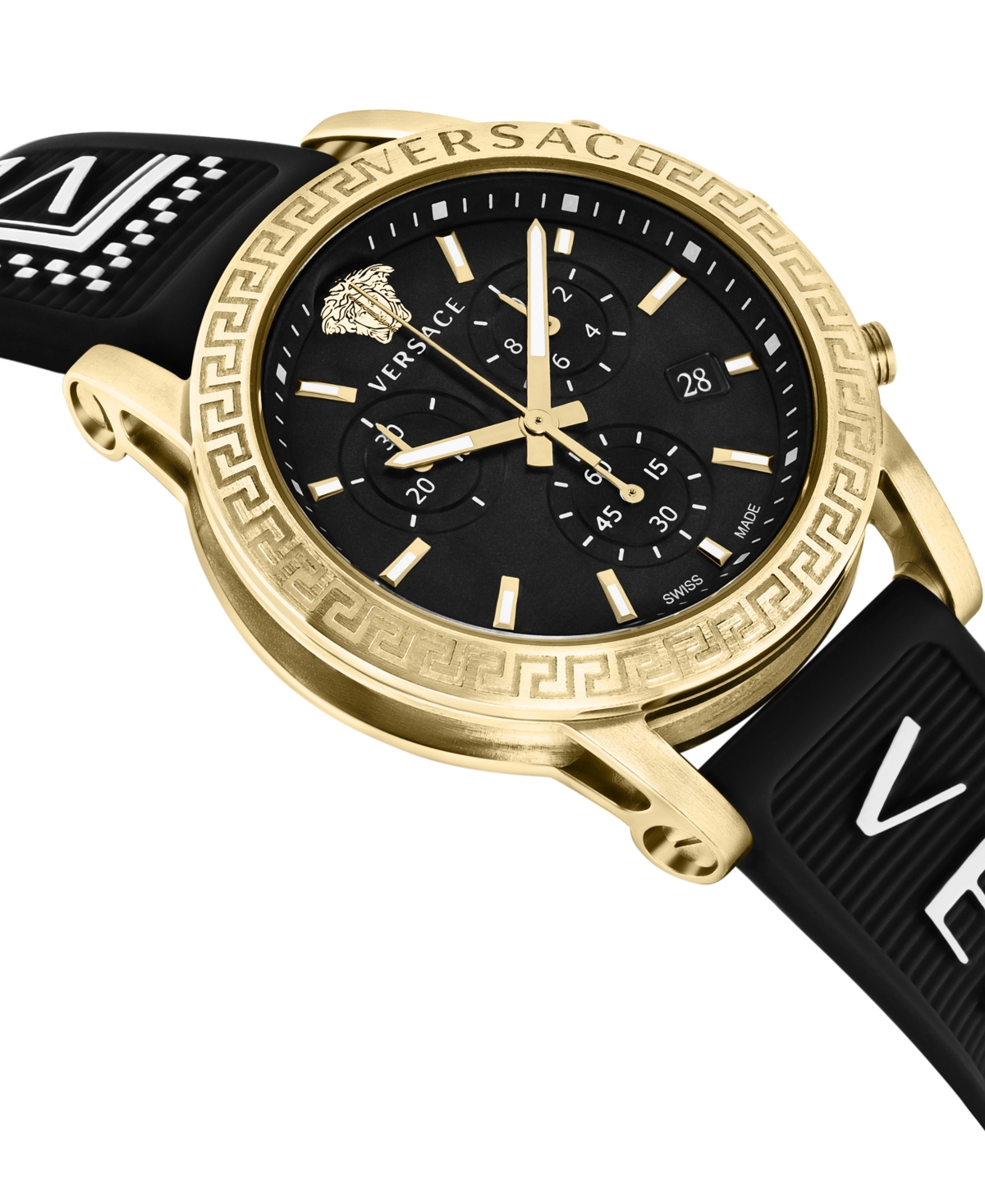 Shop Versace Women's Swiss Chronograph Sport Tech Black Silicone Strap Watch 40mm In Ip Yellow Gold