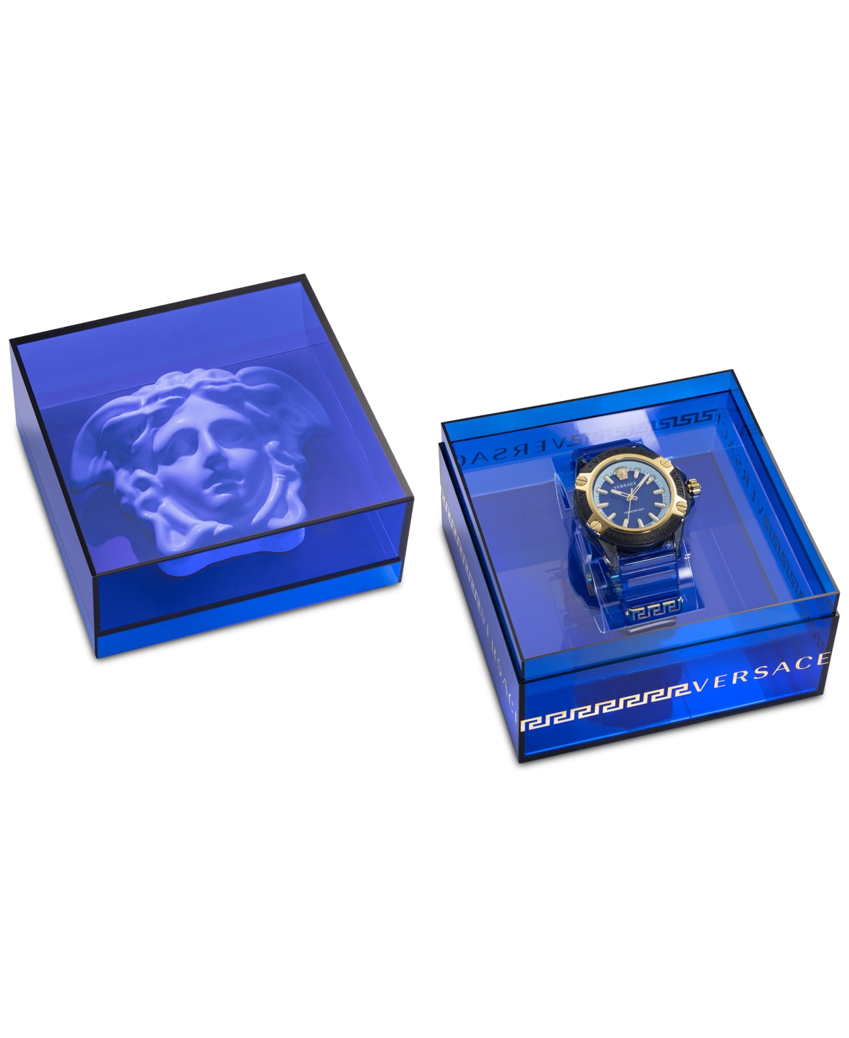 Shop Versace Men's Swiss Icon Active Blue Silicone Strap Watch 42mm In Transparent Black