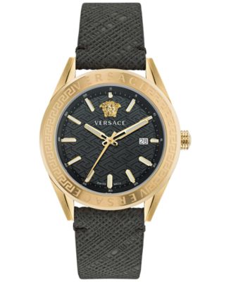 Versace - Men's Swiss V-Code Black Leather Strap Watch 42mm