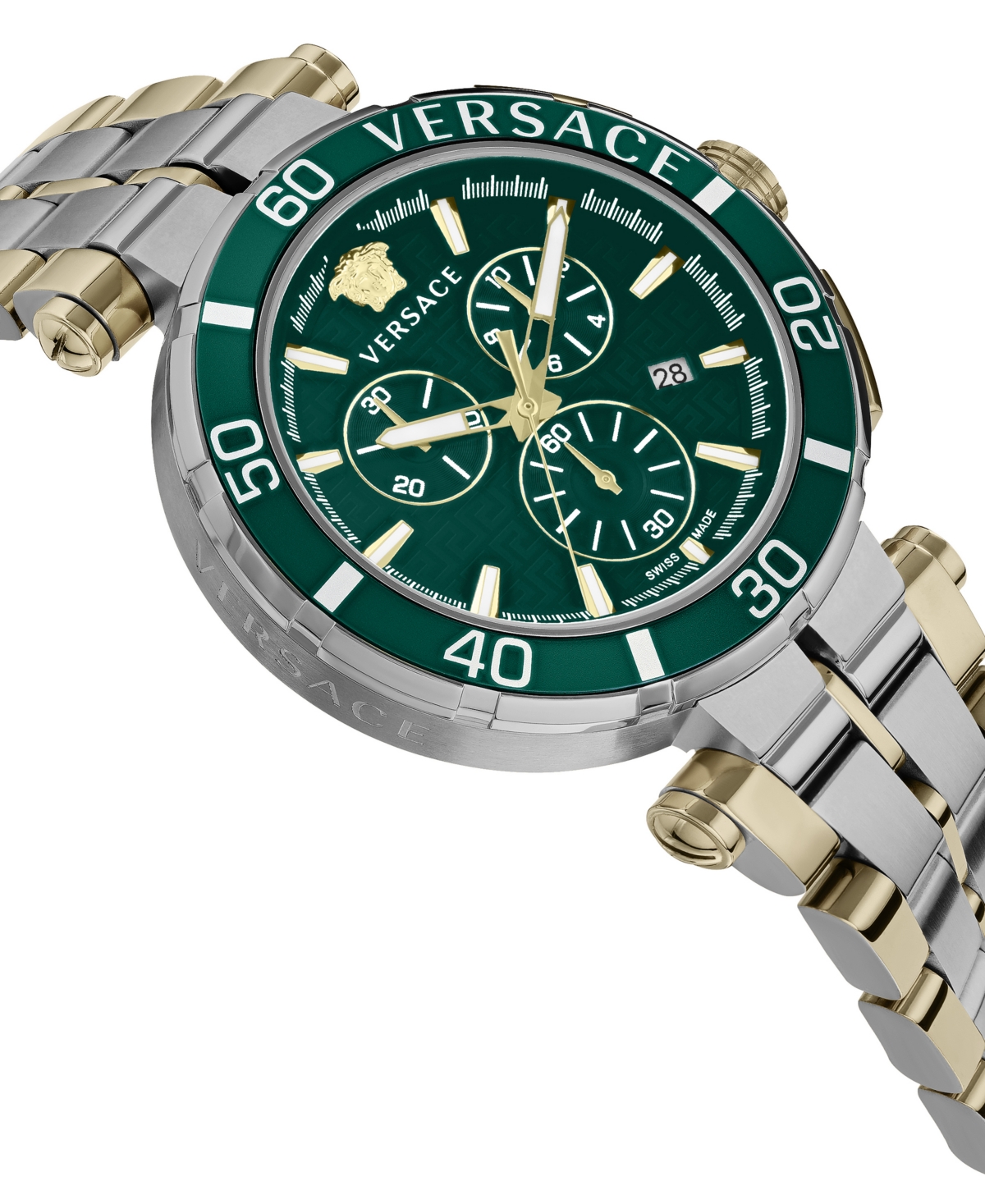 Shop Versace Men's Swiss Chronograph Greca Two Tone Bracelet Watch 45mm