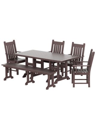 6 Piece Outdoor Patio Dining Set Outdoor Table and Bench Armchair Set