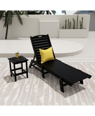 2 Pieces Poly Outdoor Patio Chaise Lounge Chair with Side Table Set
