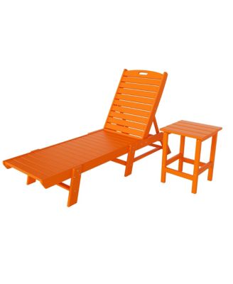 2 Pieces Poly Outdoor Patio Chaise Lounge Chair with Side Table Set