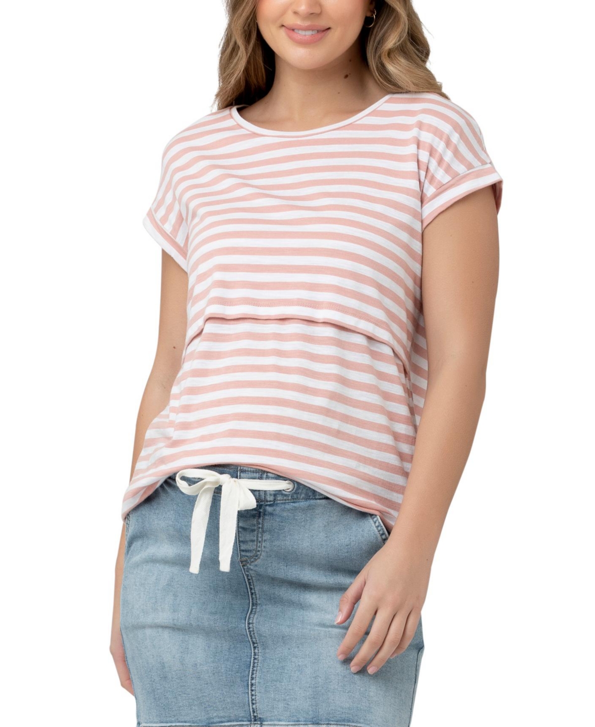 Maternity Lionel St Nursing Up/Down Tee - Dusty pink / white