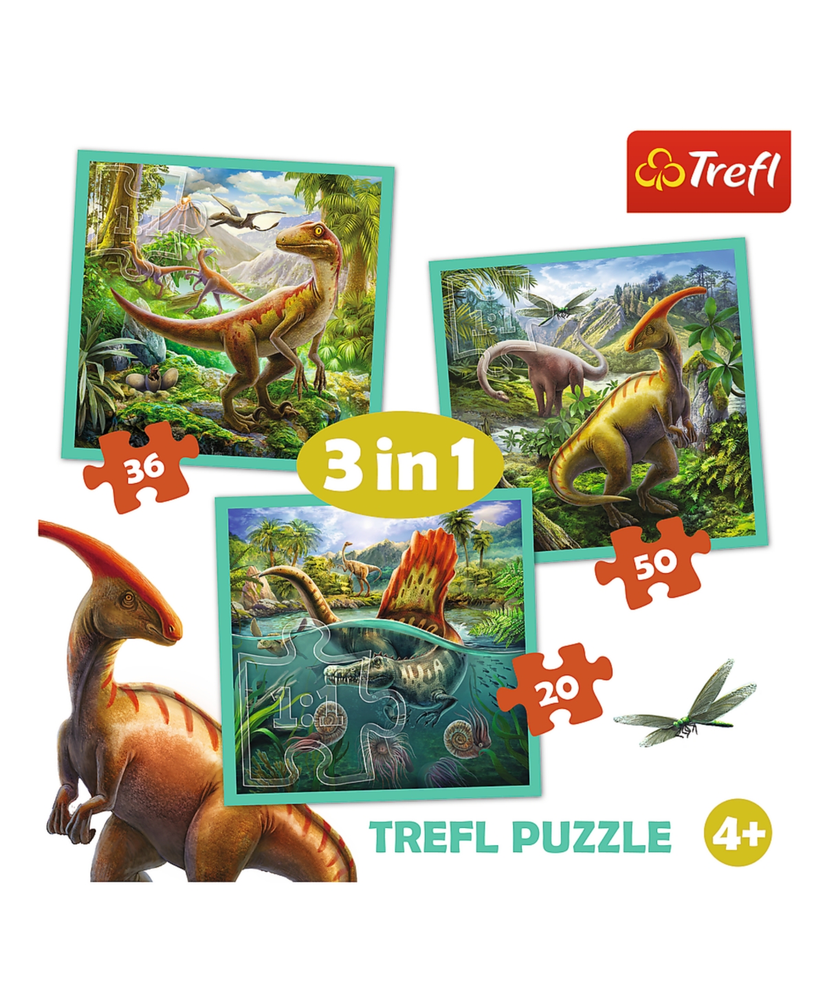 Trefl Kids' Preschool 3 In 1 Puzzle- The Extraordinary World Of Dinosaur In Multi