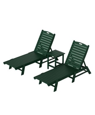 3 Pieces Poly Outdoor Patio Chaise Lounge Chair with Side Table Set