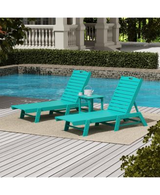 3 Pieces Poly Outdoor Patio Chaise Lounge Chair with Side Table Set