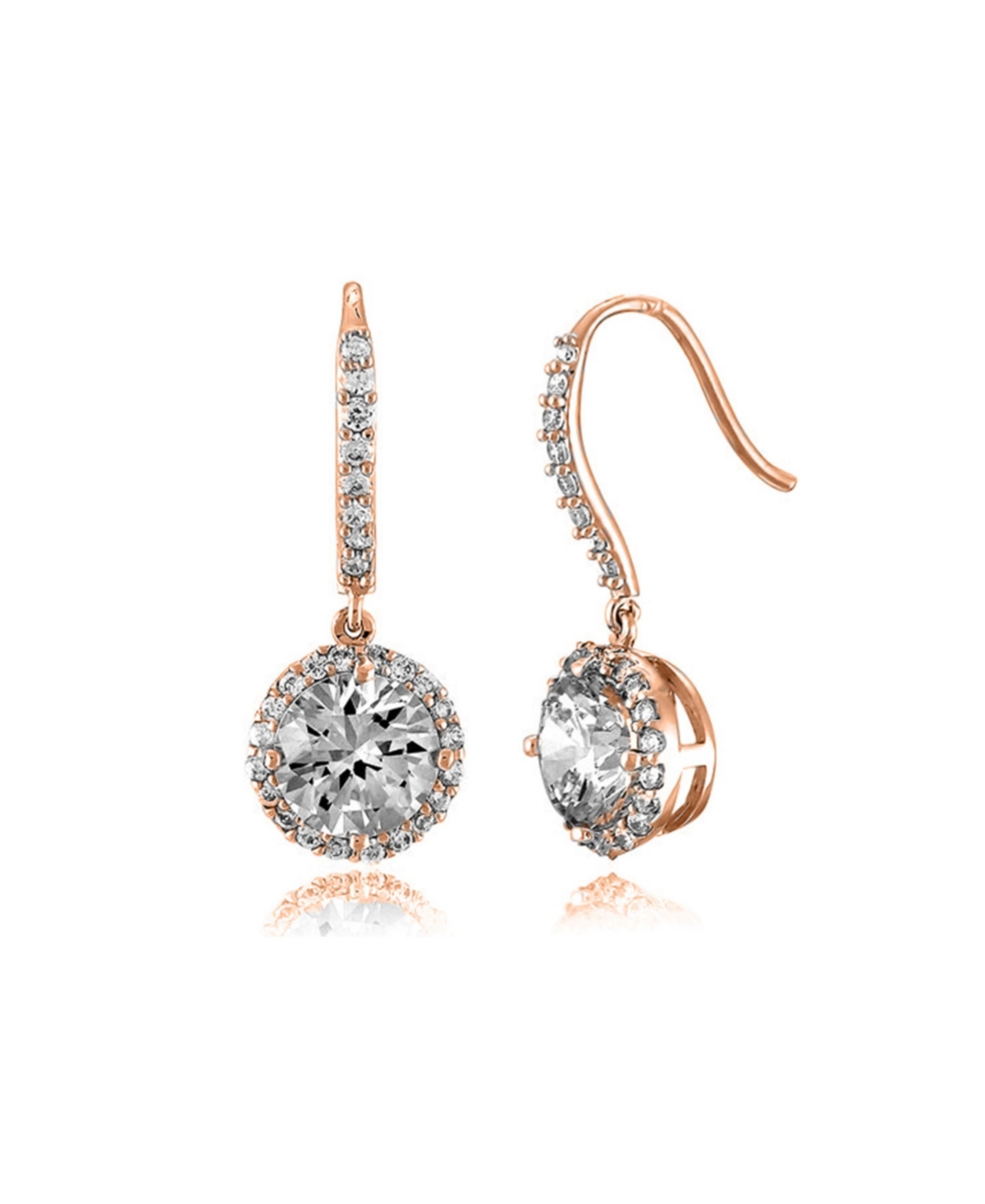 Sterling Silver Cubic Zirconia Dangle Hook Earrings - Pink