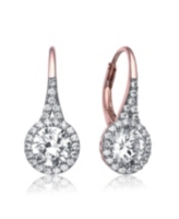 Genevive Sterling Silver Clear Round Cubic Zirconia Partially Paved and Haloed Solitaire Drop Earrings - Pink