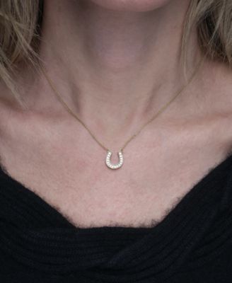 Diamond Horseshoe Pendant Necklace (1/6 ct. t.w.) in 14k White or Yellow Gold, 17" + 2" extender, Created for Macy's