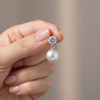 Sterling Silver  Cubic Zirconia Pearl Drop Earrings
