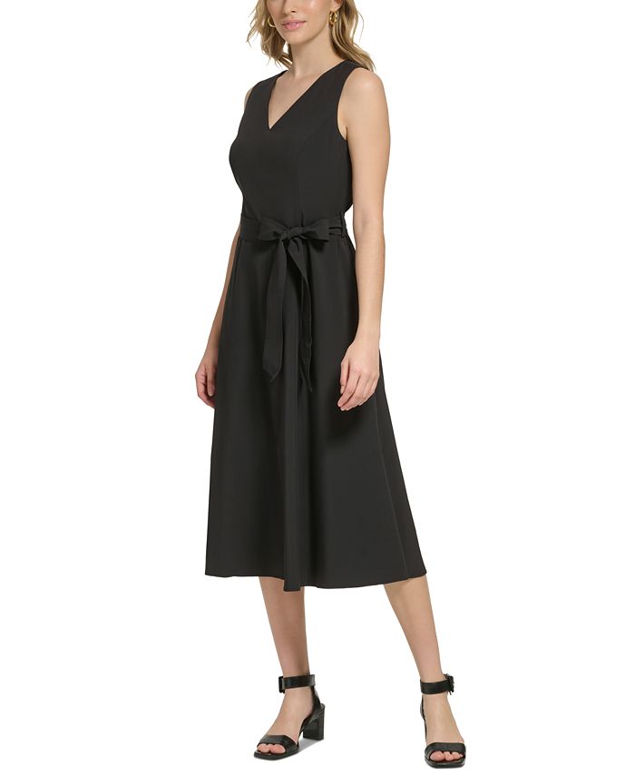 Calvin Klein Women's V-Neck Sleeveless Belted Midi Dress - Macy's