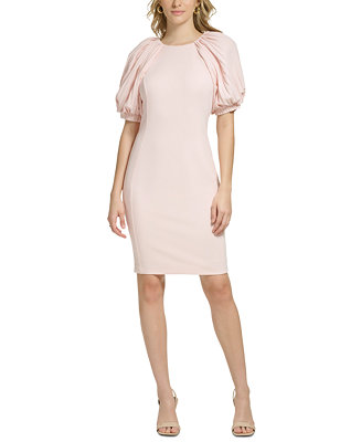 Calvin Klein Women's Pleated Puff-Sleeve Sheath Dress - Macy's