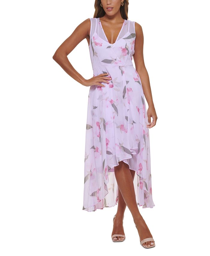 Calvin Klein Petite VNeck Floral Chiffon HighLow Dress Macy's